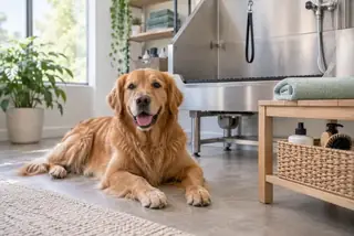 Pies przy stanowisku pielęgnacji zwierząt